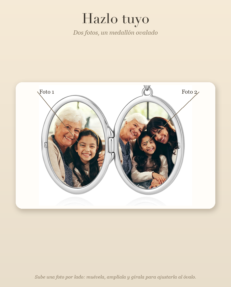 Guía de personalización del relicario con dos fotos