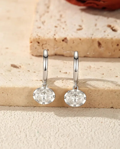 Pendientes de Aro Colgantes con Moissanita Ovalada - piedras de 1,00 ct 5 x 7 mm, 21 mm de largo, plata 925