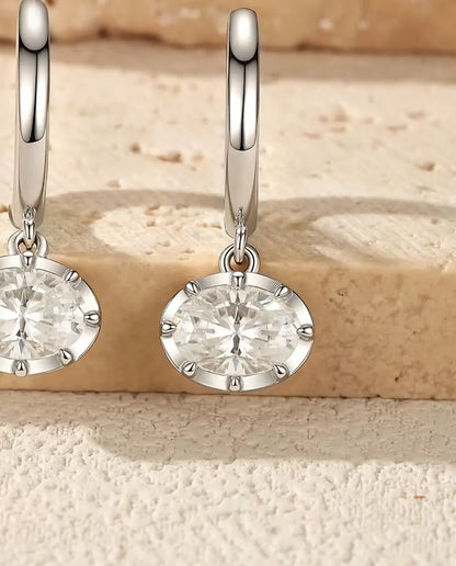 Pendientes de Aro Colgantes con Moissanita Ovalada - piedras de 1,00 ct 5 x 7 mm, 21 mm de largo, plata 925