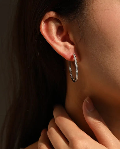 Pendientes de Aro de Moissanita 32 mm - 110 piedras engastadas por dentro, 0,88 ct color D, plata 925