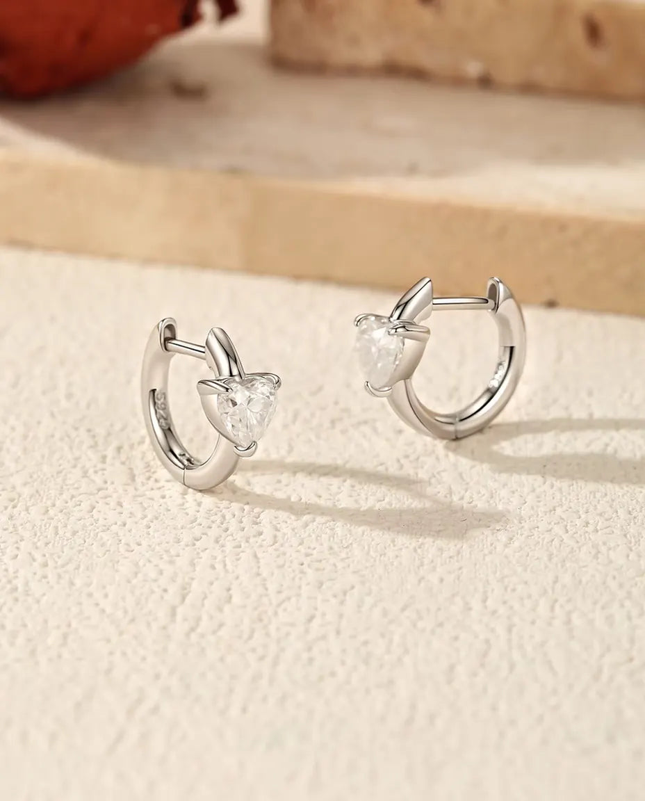 Pendientes de Aro con Moissanita Corazón - 2 x 0,50 ct color D, aro de 12 mm, plata de ley 925, 2,30 g