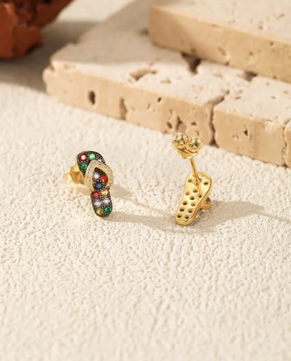 Pendientes de Chanclas con piedras de colores - plata de ley 925 chapada en oro de 18 quilates, 4,5 x 11 mm