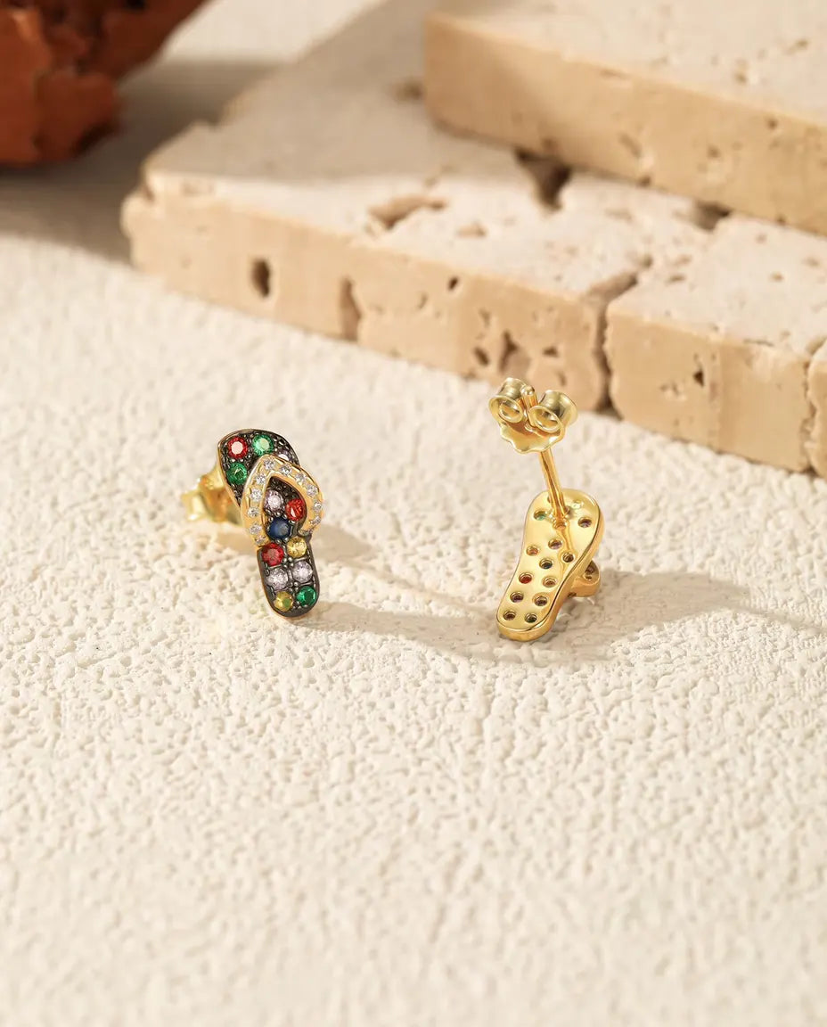 Pendientes de Chanclas con piedras de colores - plata de ley 925 dorada de 18 quilates, 4,5 x 11 mm