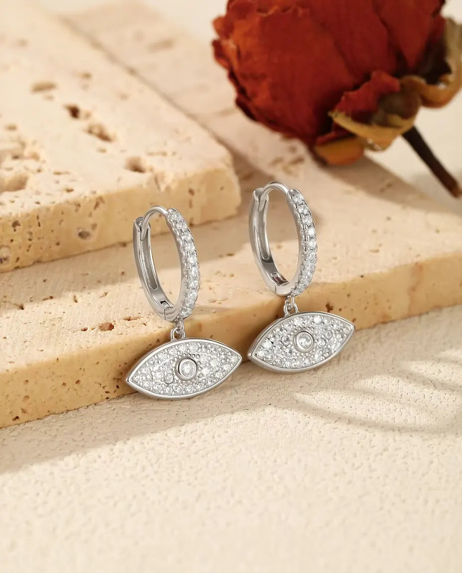 Pendientes Colgantes de Ojo Turco en Plata 925 - el par sobre piedra clara