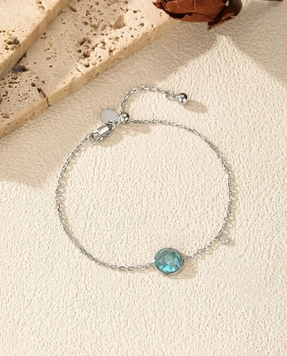 Pulsera con Circonita Azul - talla damero de 8 mm en cadena forzada con cierre corredizo, plata de ley 925
