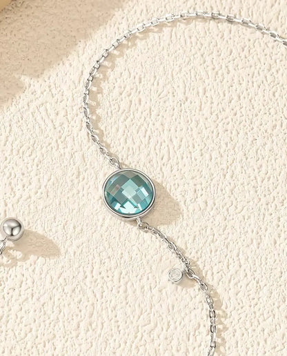 Pulsera con Circonita Azul - talla damero de 8 mm en cadena forzada con cierre corredizo, plata de ley 925