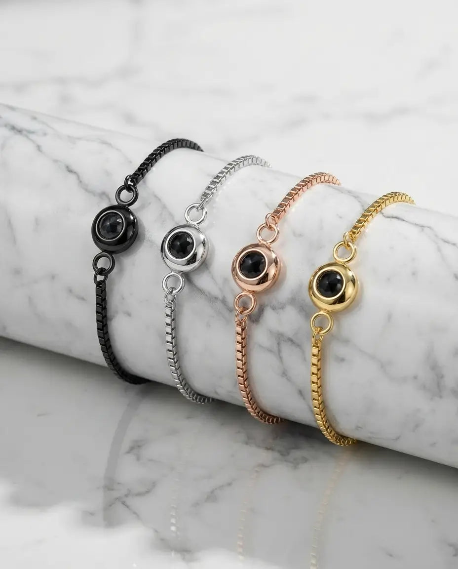 Pulsera con foto dentro – cadena corredera ajustable y piedra central, regalo para ella