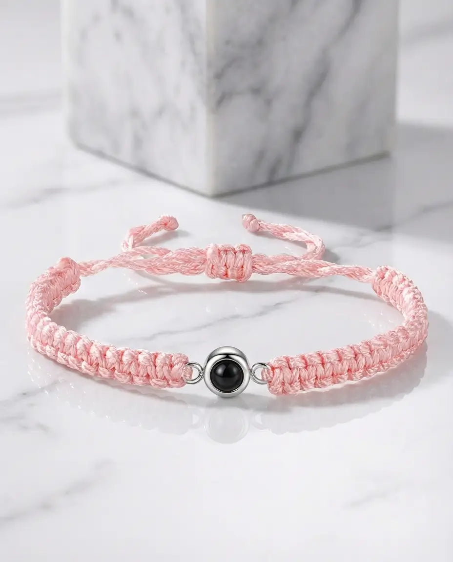 Pulsera con foto dentro – cordón trenzado ajustable con bola central, para ella y para él