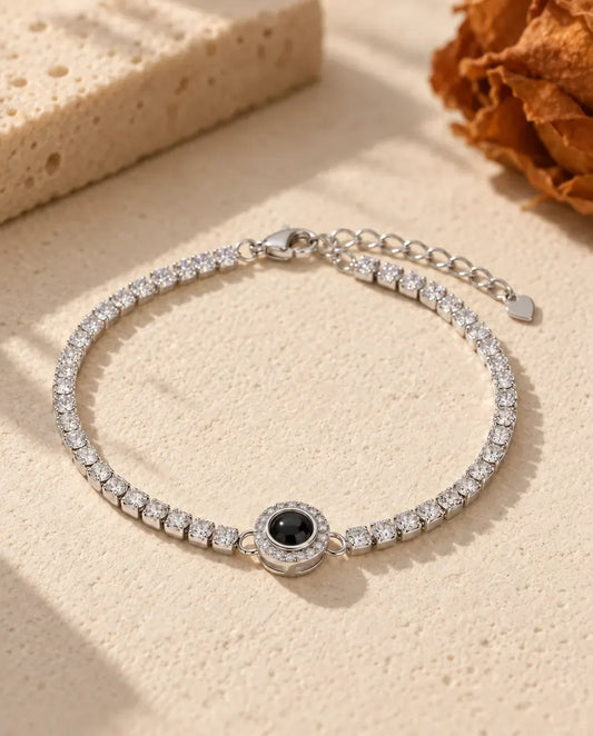 Pulsera Tennis con Foto Dentro - vista frontal en plata