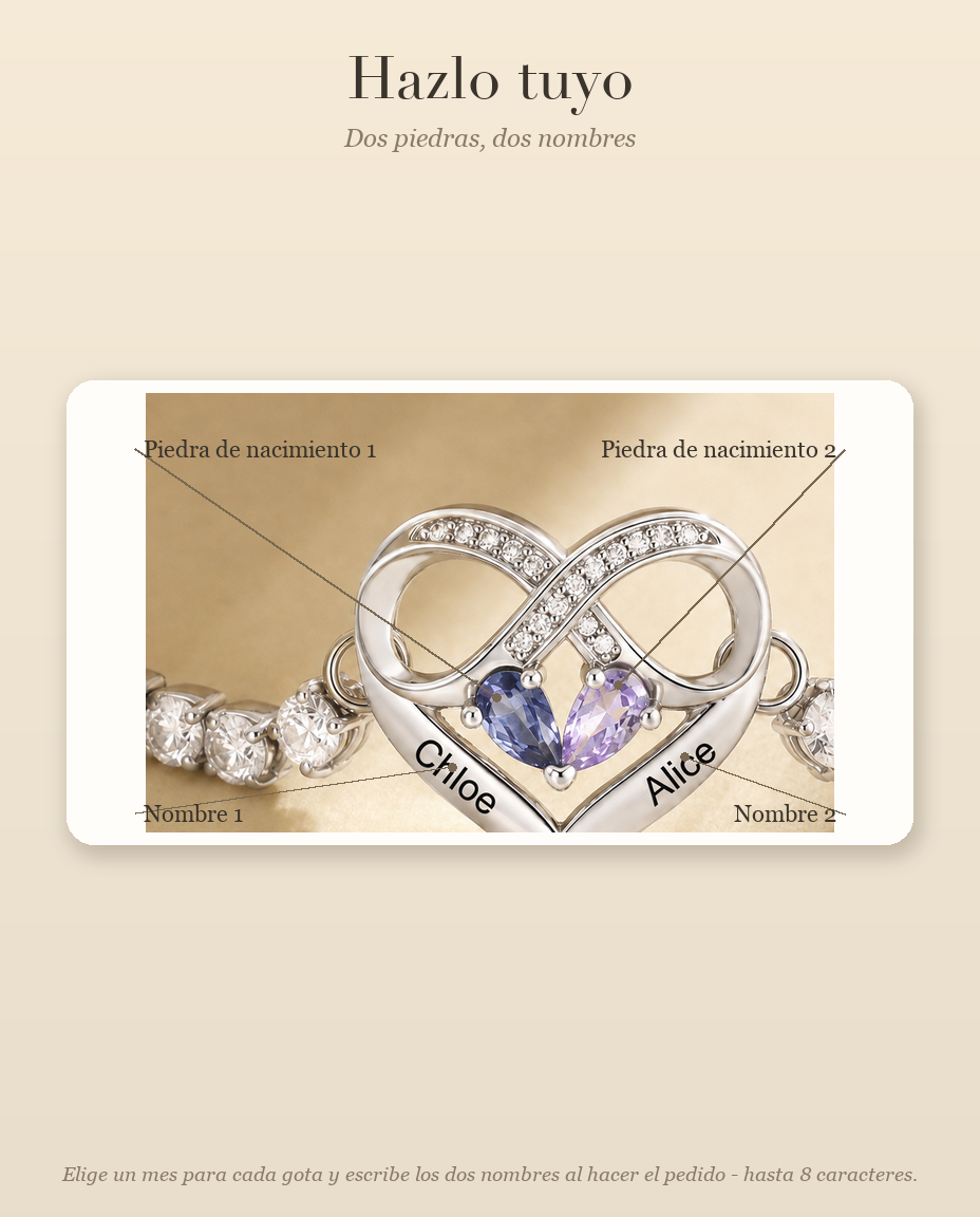 Guia de personalizacion de la pulsera con dos piedras y dos nombres