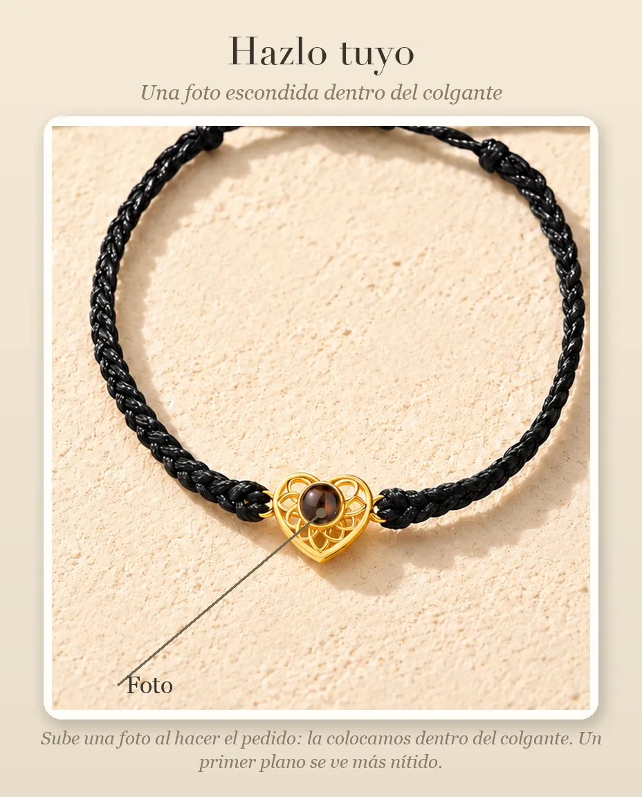 Guía de personalización: la imagen que subes en «Foto» queda dentro de la bolita de proyección del corazón