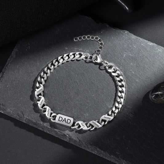 Pulsera hombre grabada – acero inoxidable con 1 a 6 nombres o fechas, regalo para papá y Día del Padre