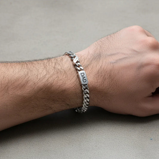 Pulsera hombre grabada – acero inoxidable con 1 a 6 nombres o fechas, regalo para papá y Día del Padre