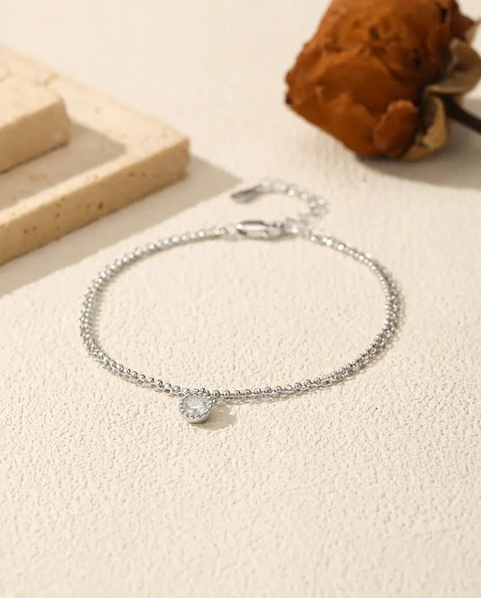 Pulsera de Moissanita con Colgante - piedra de 0,50 ct engastada en bisel sobre cadena doble de plata 925, 16+3 cm