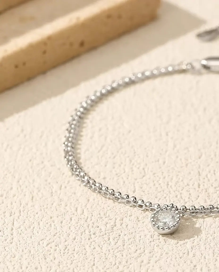 Pulsera de Moissanita con Colgante - piedra de 0,50 ct engastada en bisel sobre cadena doble de plata 925, 16+3 cm