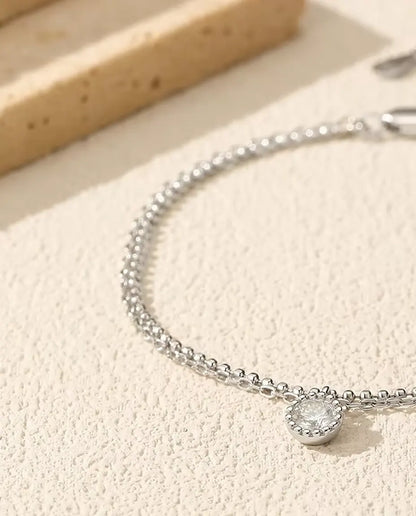 Pulsera de Moissanita con Colgante - piedra de 0,50 ct engastada en bisel sobre cadena doble de plata 925, 16+3 cm