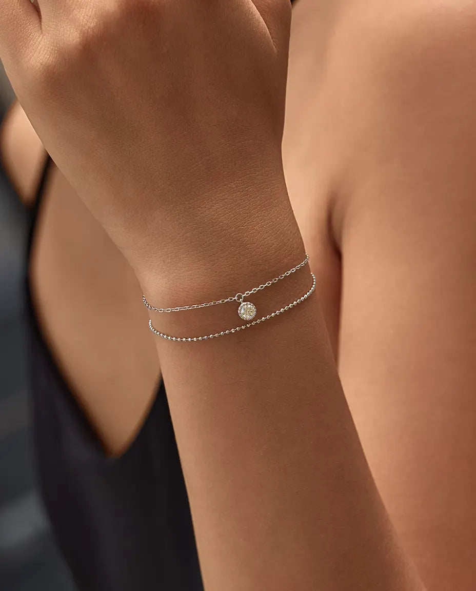 Pulsera de Moissanita con Colgante - piedra de 0,50 ct engastada en bisel sobre cadena doble de plata 925, 16+3 cm