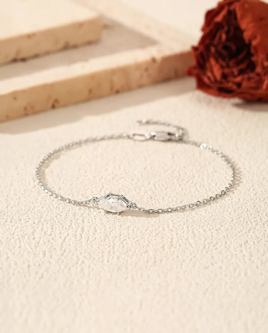 Pulsera de Moissanita Marquesa - 0,50 ct color D, 4 x 8 mm, cadena fina de 16+3 cm en plata de ley 925