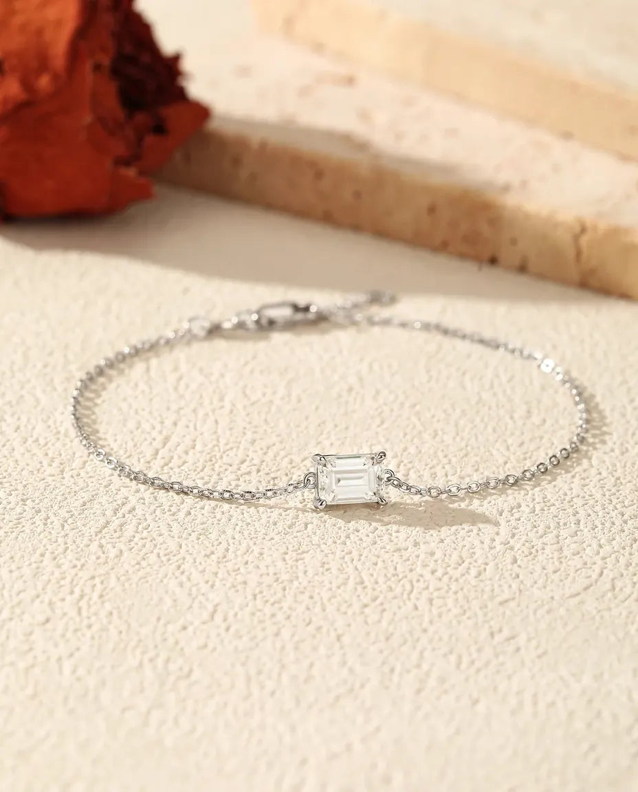 Pulsera de Moissanita talla esmeralda – solitario de 1 ct color D en plata de ley 925, 16+3 cm