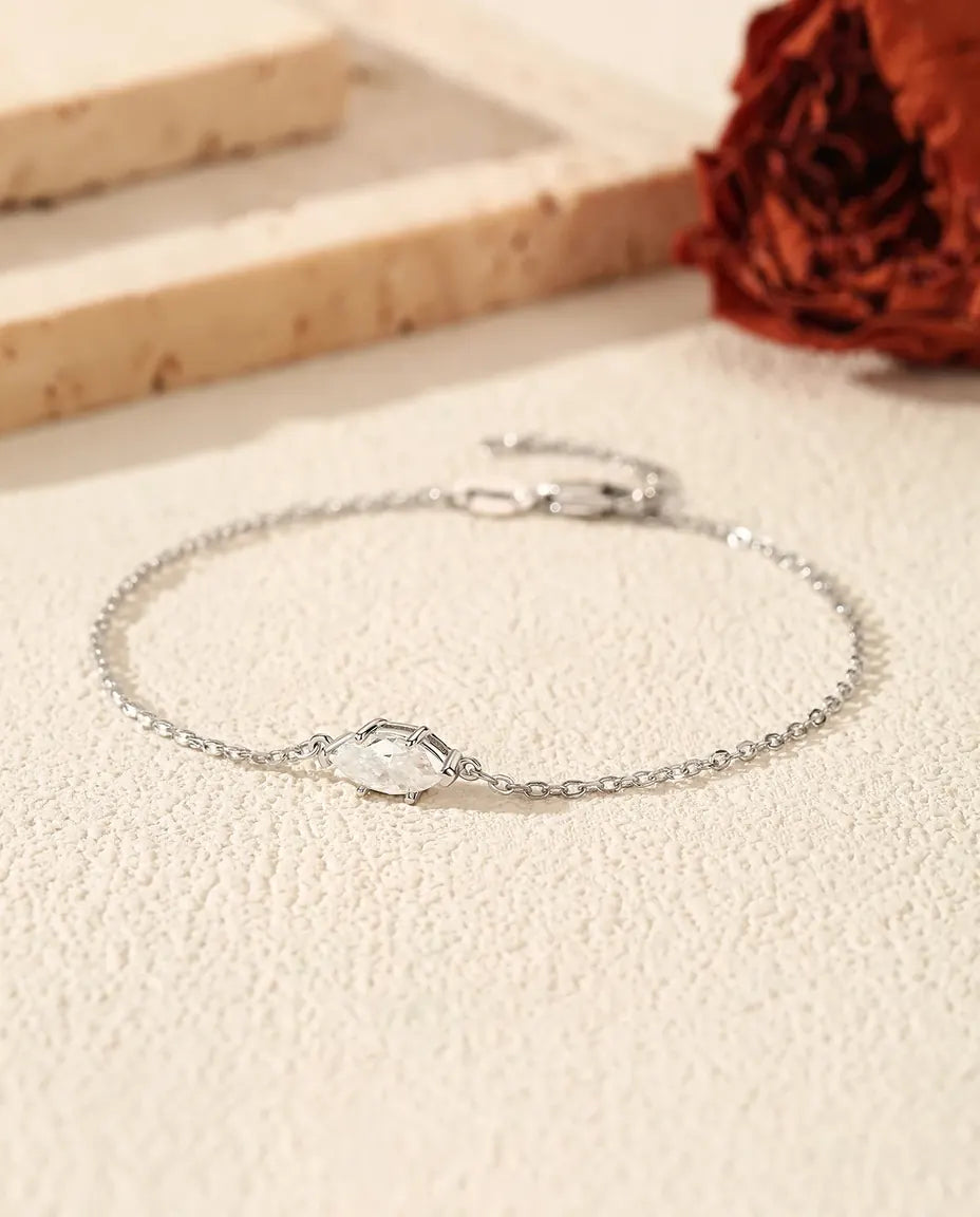 Pulsera de Moissanita Talla Marquesa – 0,5 ct color D en plata de ley 925, cadena forzada fina
