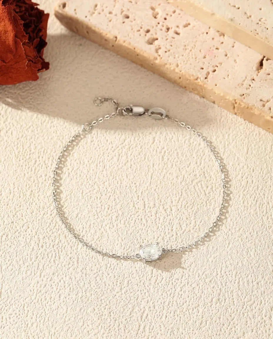 Pulsera de Moissanita Talla Oval – 1 ct color D en plata de ley 925, cadena forzada fina regulable