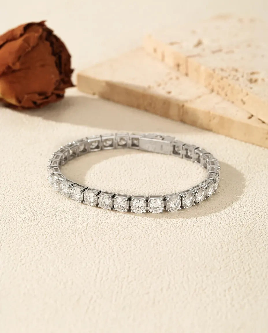 Pulsera tenis de Moissanita de 2 mm – hilera continua color D VVS1 en plata de ley 925