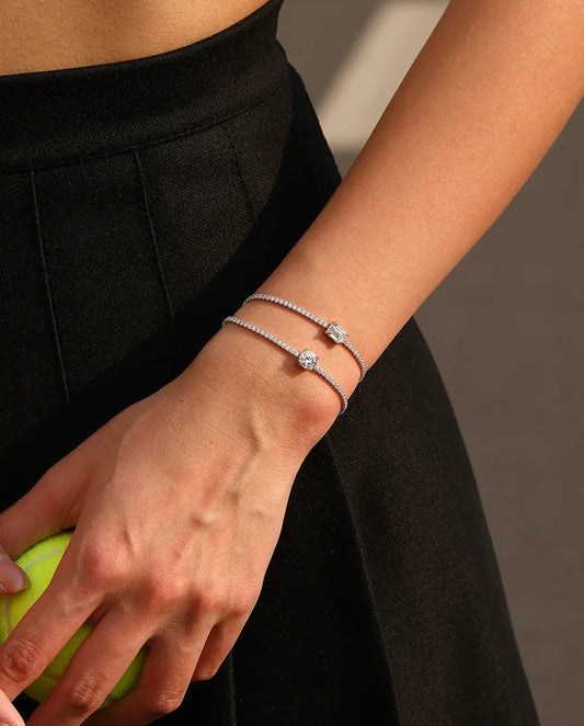 Pulsera tenis de Moissanita – centro talla esmeralda de 1 ct color D y línea de redondas en plata de ley 925