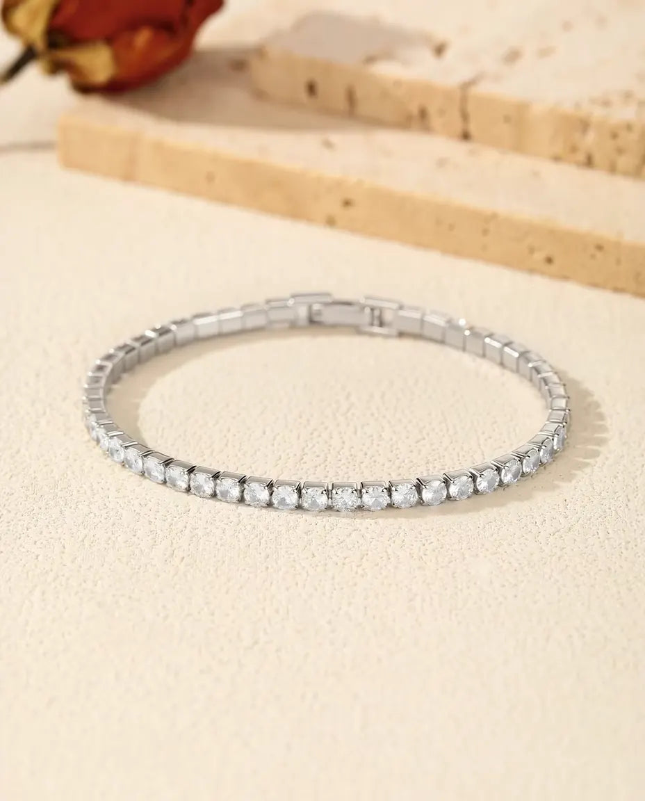 Pulsera Tenis de Plata 925 con Circonitas – Pulsera Clásica de Piedras Redondas de 2, 3 o 4 mm, Pulsera para Combinar