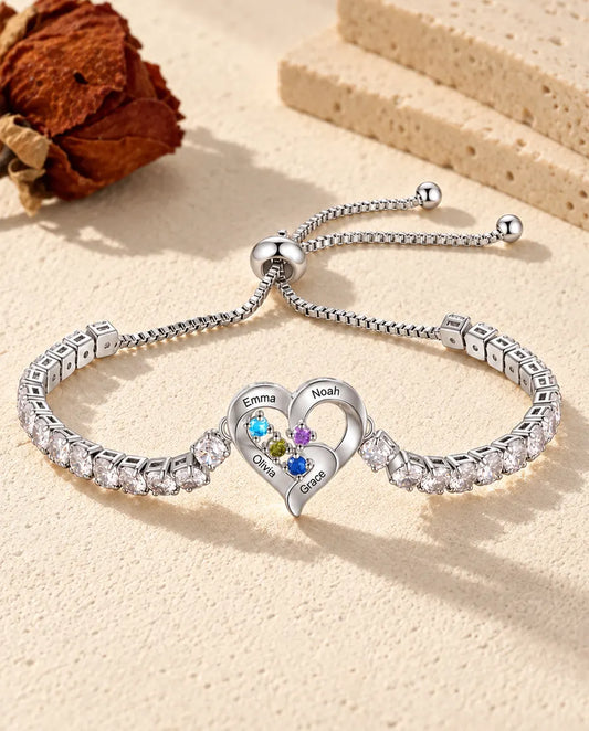 Pulsera de circonitas estilo tennis con corazón abierto - vista frontal