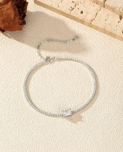 Pulsera Tennis de Moissanita talla esmeralda - 1,00 ct color D, 5 x 7 mm, plata de ley 925, 16 + 5 cm