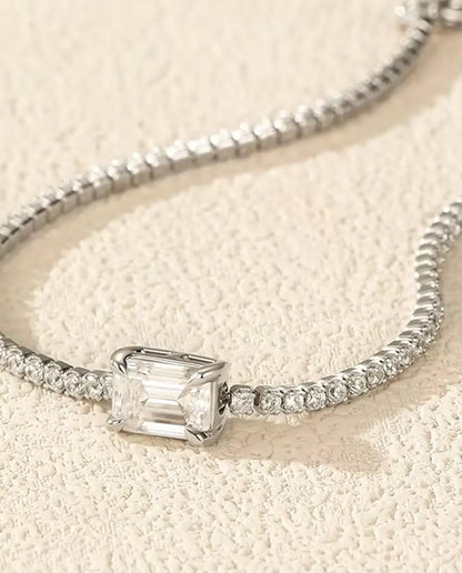 Pulsera Tennis de Moissanita talla esmeralda - 1,00 ct color D, 5 x 7 mm, plata de ley 925, 16 + 5 cm