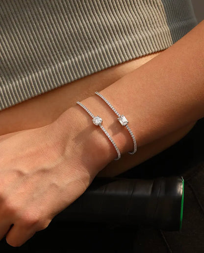 Pulsera Tennis de Moissanita talla esmeralda - 1,00 ct color D, 5 x 7 mm, plata de ley 925, 16 + 5 cm