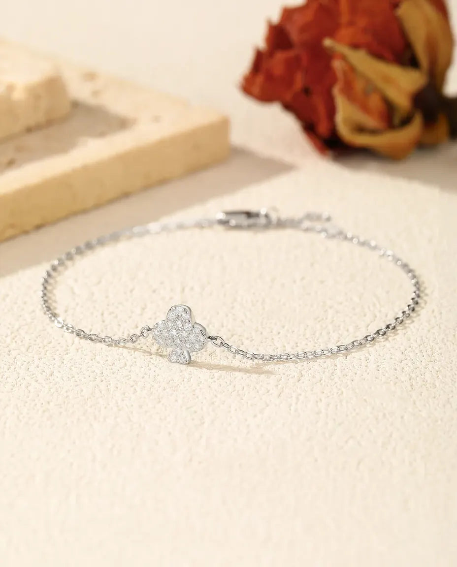 Pulsera trébol de Moissanita – trébol de cuatro hojas en pavé, plata de ley 925 y cadena regulable