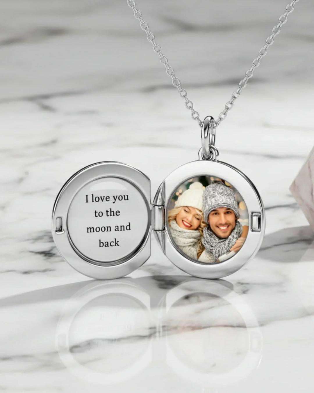 Collar con foto – relicario redondo de plata de ley 925 con grabado personalizado, regalo para ella
